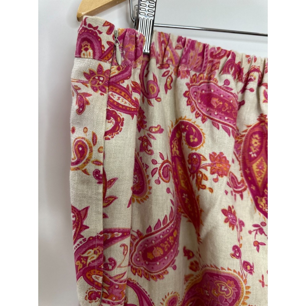 Units Woman Paisley 100% Linen Relaxed Pants Tan Pink Plus Size 2X Lagonlook - Picture 9 of 14
